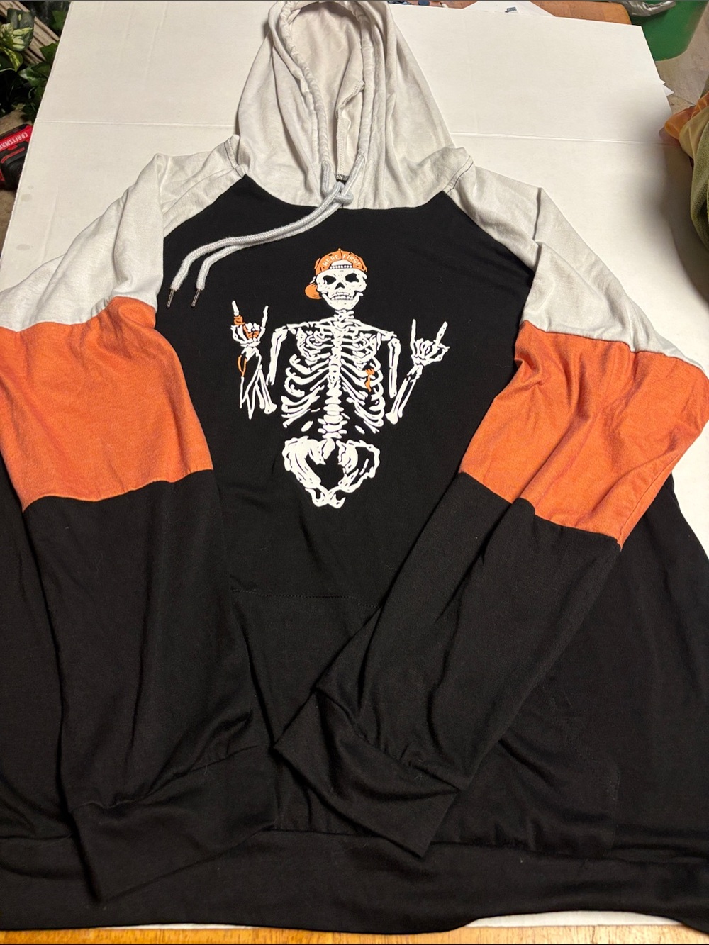 Source Unknown Black, Orange & Gray Skeleton Pullover Hoodie